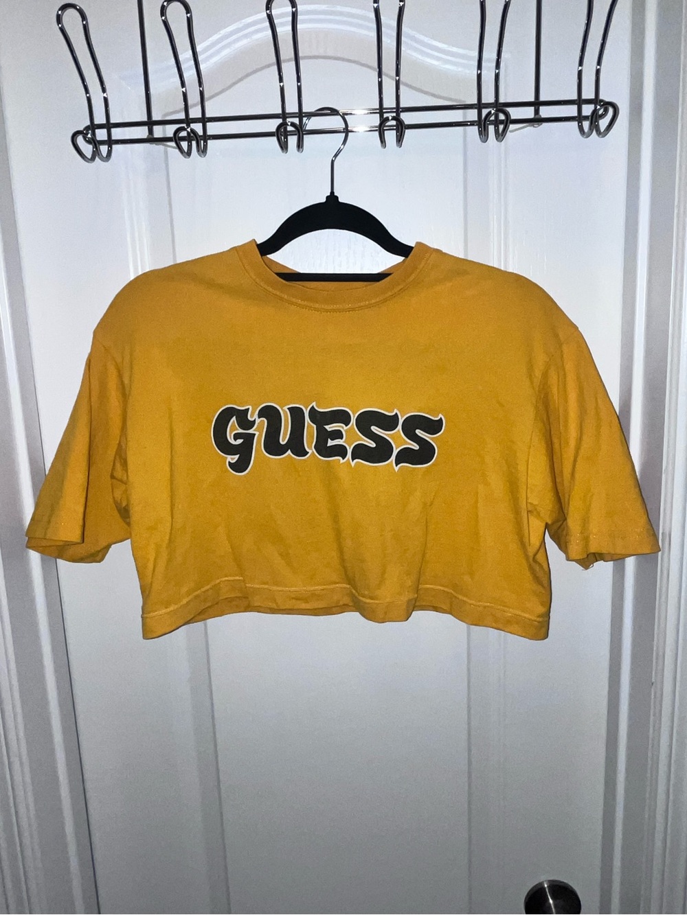 GUESS Yellow Graphic Logo Cropped T-Shirt Size M